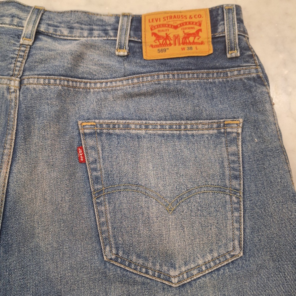 Levi's 569 Denim Shorts Mens 38 Blue Loose Straight Fit Jeans Casual Summer